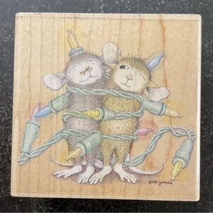 Vintage House Mouse Light Wrap rubber stamp Christmas theme